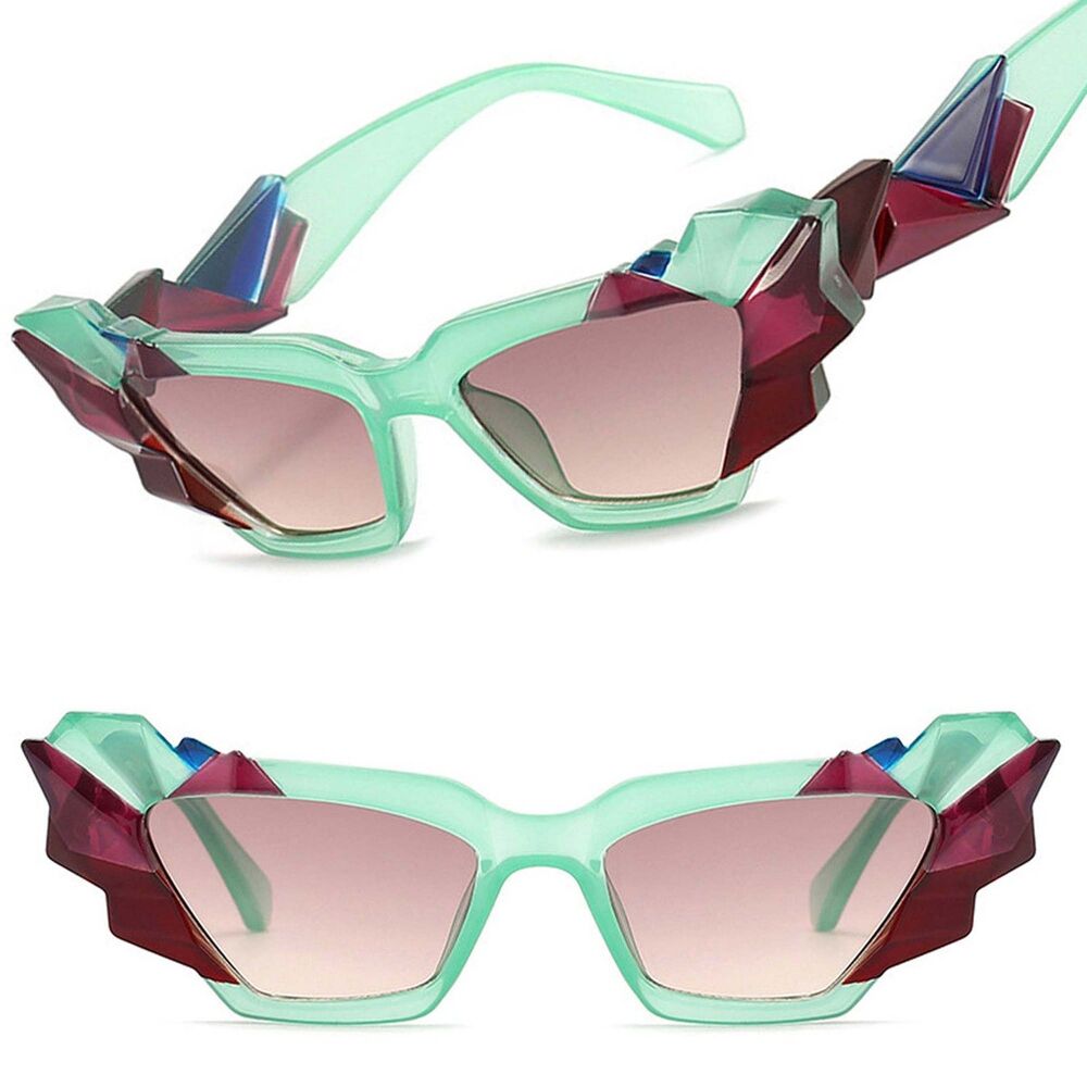 Luxury Classy Women Geometric Irregular Cat Eye Fashion Green Sunglasses